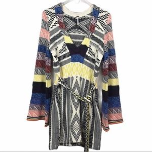 NWOT Free People Boho Patchwork V Neck Sweater Dress Flared Sleeve - Size Medium